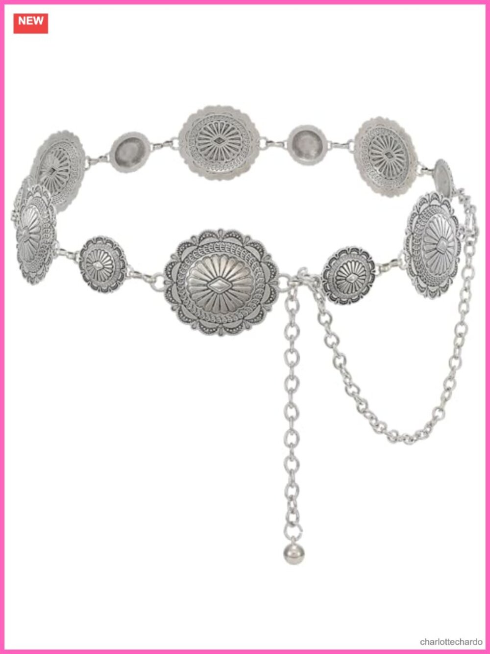Western Concho Chain Belt Adjustable Metal Waist Belt for Dresses Jeans